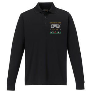 I Paused My Game To Be Here Gaming Ugly Christmas Gift Performance Long Sleeve Polo