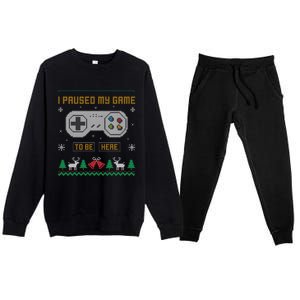 I Paused My Game To Be Here Gaming Ugly Christmas Gift Premium Crewneck Sweatsuit Set