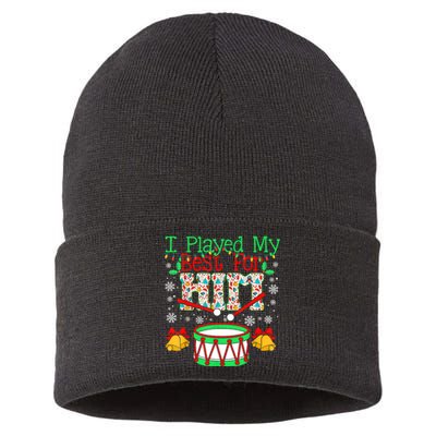 I Played My Best For Him Lil Drummer Boy Christmas Ugly Sustainable Knit Beanie