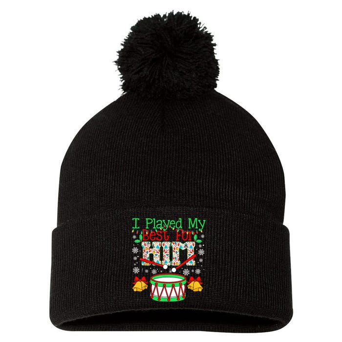 I Played My Best For Him Lil Drummer Boy Christmas Ugly Pom Pom 12in Knit Beanie