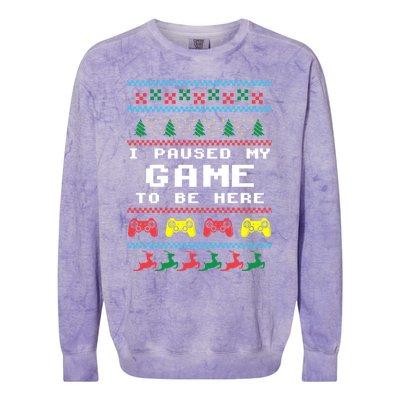 I Paused My Game To Be Here Ugly Christmas Gamer Xmas Gift Cool Gift Colorblast Crewneck Sweatshirt