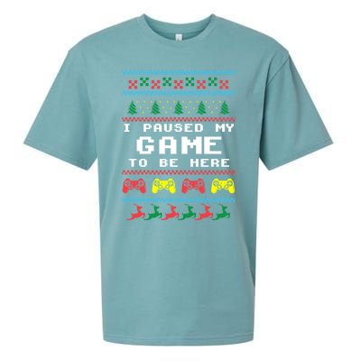 I Paused My Game To Be Here Ugly Christmas Gamer Xmas Gift Cool Gift Sueded Cloud Jersey T-Shirt