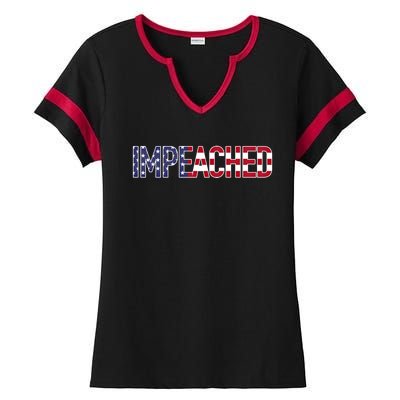 Impeached Patriotic Merica Flag Against Donald Trump Usa Funny Gift Ladies Halftime Notch Neck Tee