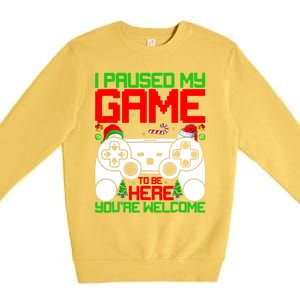 I Paused My Game To Be Here Video Gamer Gaming Christmas Funny Gift Premium Crewneck Sweatshirt