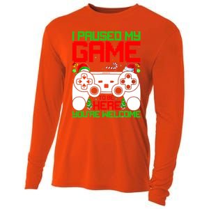 I Paused My Game To Be Here Video Gamer Gaming Christmas Funny Gift Cooling Performance Long Sleeve Crew