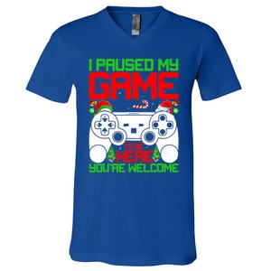 I Paused My Game To Be Here Video Gamer Gaming Christmas Funny Gift V-Neck T-Shirt