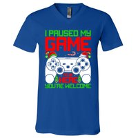 I Paused My Game To Be Here Video Gamer Gaming Christmas Funny Gift V-Neck T-Shirt