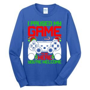 I Paused My Game To Be Here Video Gamer Gaming Christmas Funny Gift Tall Long Sleeve T-Shirt