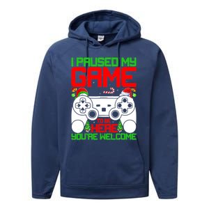 I Paused My Game To Be Here Video Gamer Gaming Christmas Funny Gift Performance Fleece Hoodie