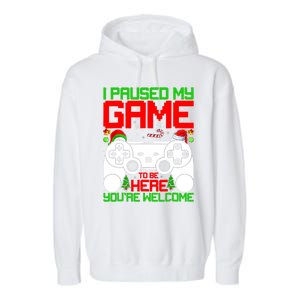 I Paused My Game To Be Here Video Gamer Gaming Christmas Funny Gift Garment-Dyed Fleece Hoodie