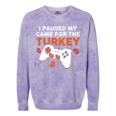 I Paused My Game For The Turkey Thanksgiving Video Game Fan Funny Gift Colorblast Crewneck Sweatshirt