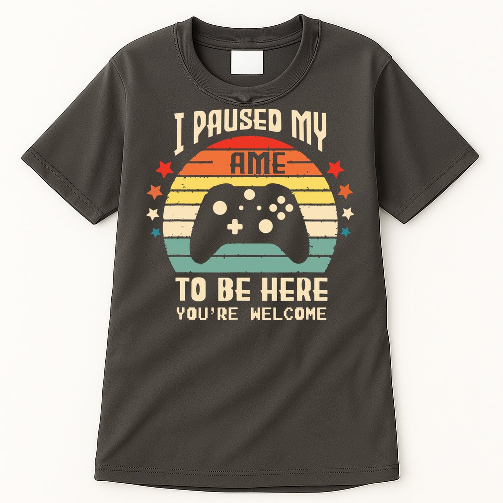 I Paused My Game To Be Here Gamer Gaming Retro Vintage Gift Tall T-Shirt