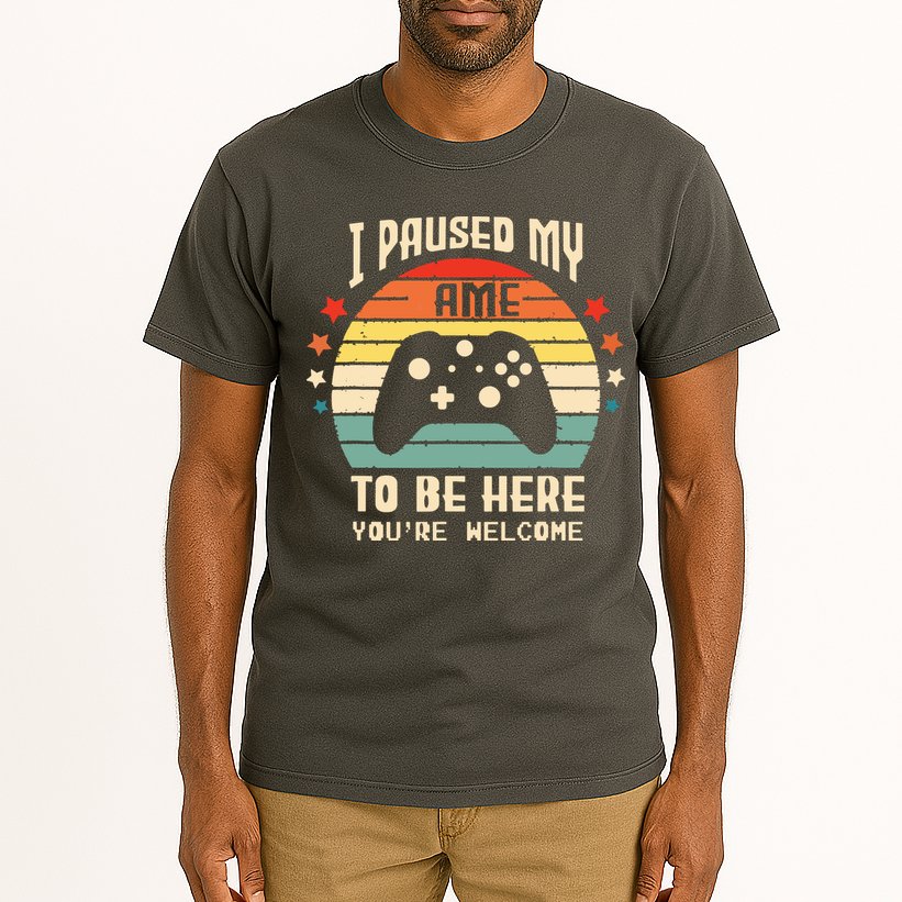 I Paused My Game To Be Here Gamer Gaming Retro Vintage Gift Tall T-Shirt