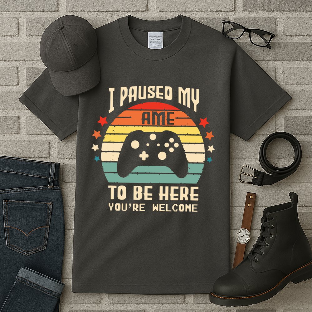I Paused My Game To Be Here Gamer Gaming Retro Vintage Gift Tall T-Shirt