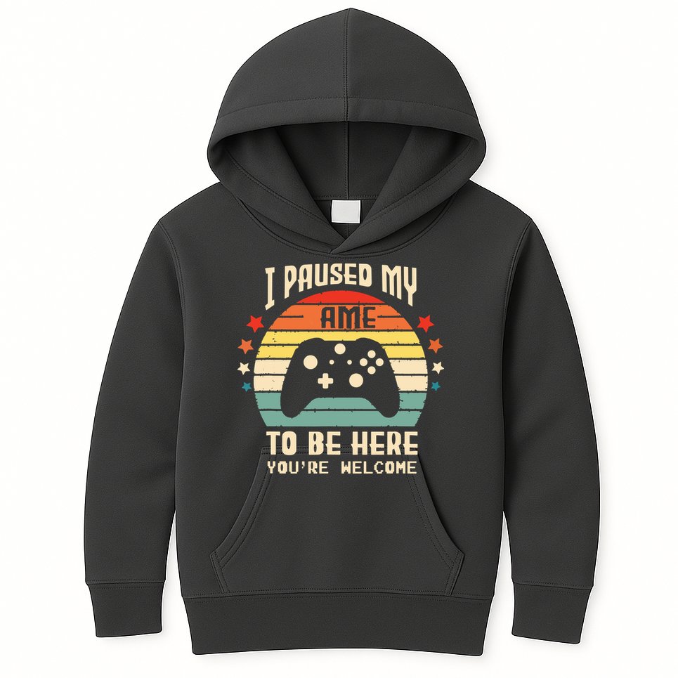 I Paused My Game To Be Here Gamer Gaming Retro Vintage Gift Kids Hoodie