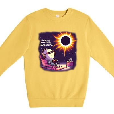 I Paused My Game For This Solar Eclips Design Gift Premium Crewneck Sweatshirt