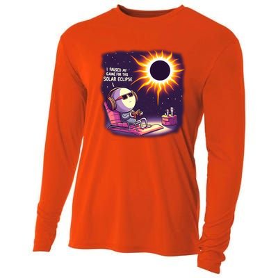 I Paused My Game For This Solar Eclips Design Gift Cooling Performance Long Sleeve Crew