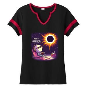 I Paused My Game For This Solar Eclips Design Gift Ladies Halftime Notch Neck Tee