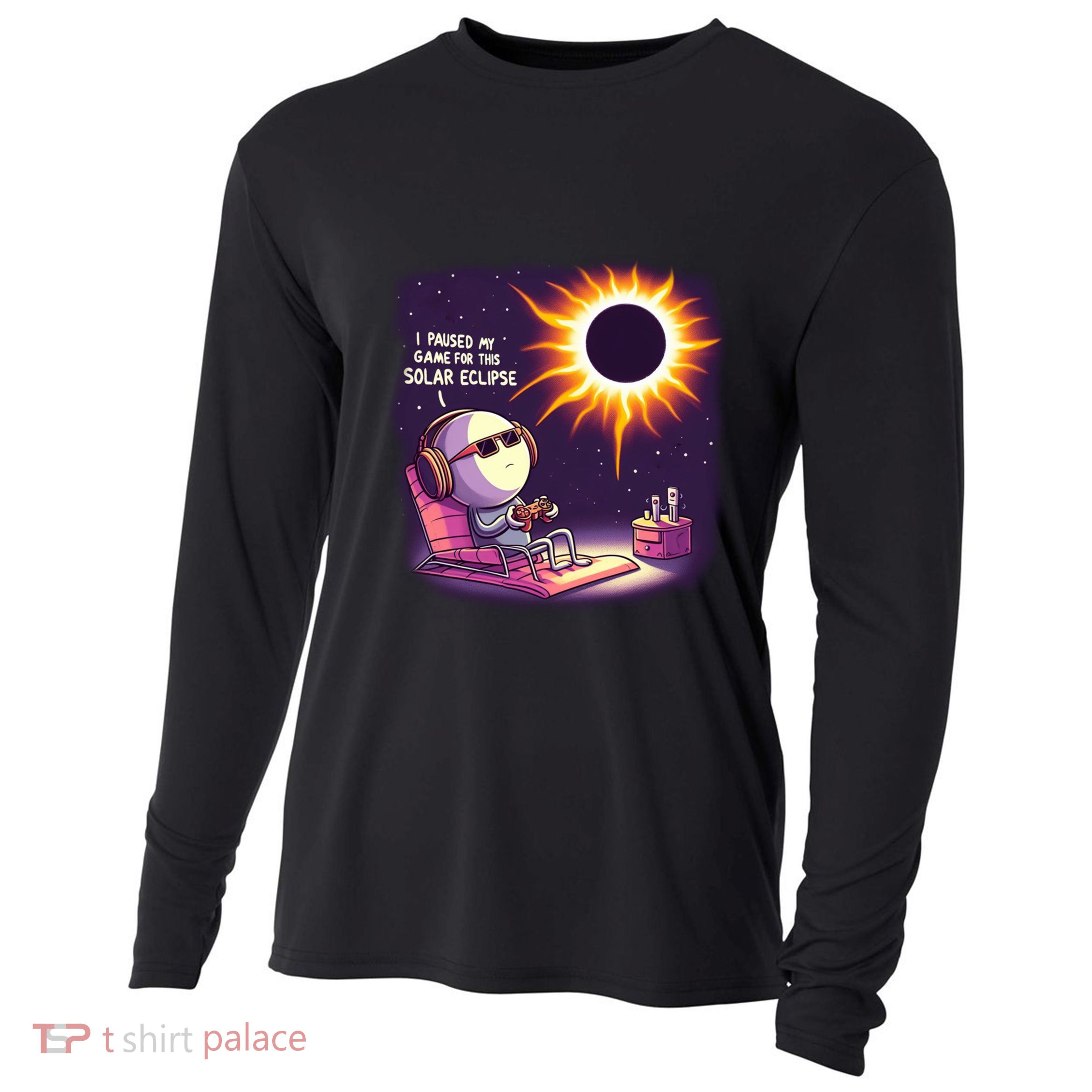 I Paused My Game For This Solar Eclips Design Gift Cooling Performance Long Sleeve Crew