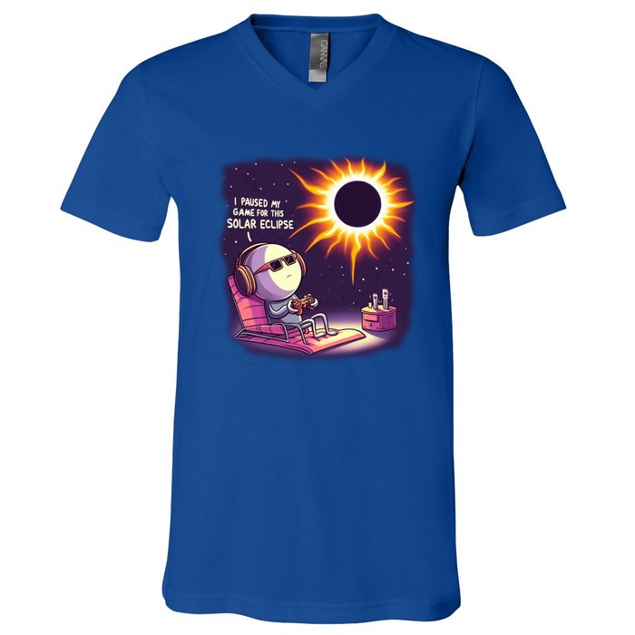 I Paused My Game For This Solar Eclips Design Gift V-Neck T-Shirt