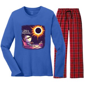 I Paused My Game For This Solar Eclips Design Gift Women's Long Sleeve Flannel Pajama Set 