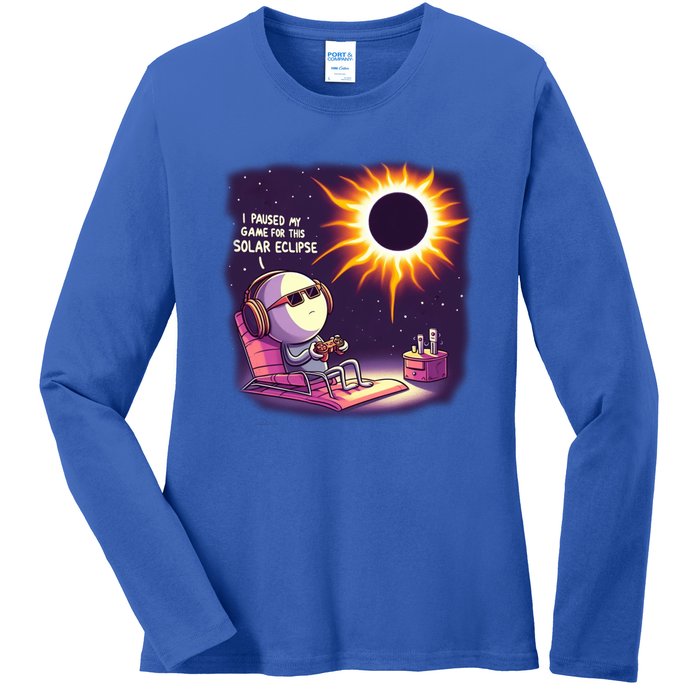 I Paused My Game For This Solar Eclips Design Gift Ladies Long Sleeve Shirt