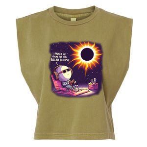 I Paused My Game For This Solar Eclips Design Gift Garment-Dyed Women's Muscle Tee