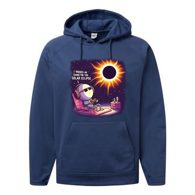 I Paused My Game For This Solar Eclips Design Gift Performance Fleece Hoodie