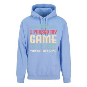 I Paused My Game To Be Here You're Welcome Retro Gamer Gift Unisex Surf Hoodie