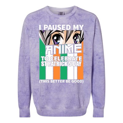 I Paused My Anime To Celebrate St Patricks Day Funny Anime Colorblast Crewneck Sweatshirt