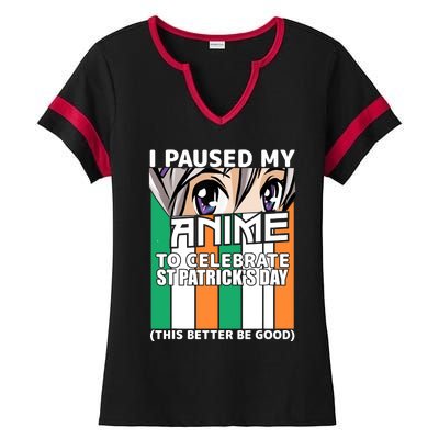 I Paused My Anime To Celebrate St Patricks Day Funny Anime Ladies Halftime Notch Neck Tee