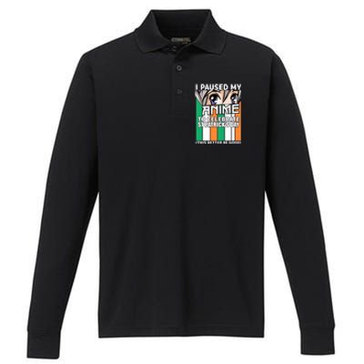 I Paused My Anime To Celebrate St Patricks Day Funny Anime Performance Long Sleeve Polo