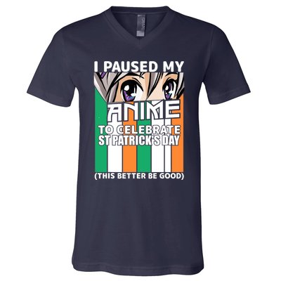 I Paused My Anime To Celebrate St Patricks Day Funny Anime V-Neck T-Shirt