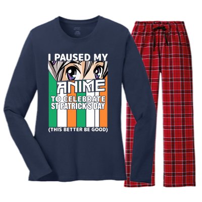 I Paused My Anime To Celebrate St Patricks Day Funny Anime Women's Long Sleeve Flannel Pajama Set 