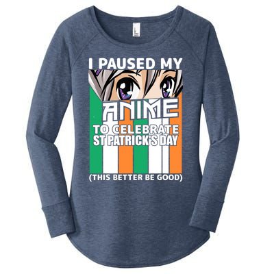 I Paused My Anime To Celebrate St Patricks Day Funny Anime Women's Perfect Tri Tunic Long Sleeve Shirt