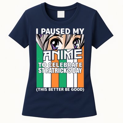 I Paused My Anime To Celebrate St Patricks Day Funny Anime Womens T-Shirt
