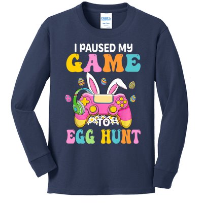 I Paused My Game To Egg Hunt Easter Funny Gamer Boy Kids Long Sleeve Shirt