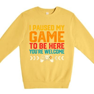 I Paused My Game To Be Here Funny Video Gamer Premium Crewneck Sweatshirt