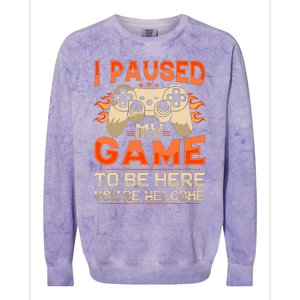 I Paused My Game To Be Here YouRe Welcome Retro Gamer Colorblast Crewneck Sweatshirt