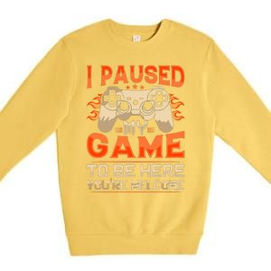 I Paused My Game To Be Here YouRe Welcome Retro Gamer Premium Crewneck Sweatshirt