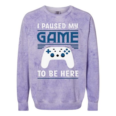 I Paused My Game To Be Here Funny Gamer Video Game Colorblast Crewneck Sweatshirt