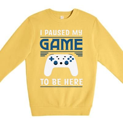 I Paused My Game To Be Here Funny Gamer Video Game Premium Crewneck Sweatshirt