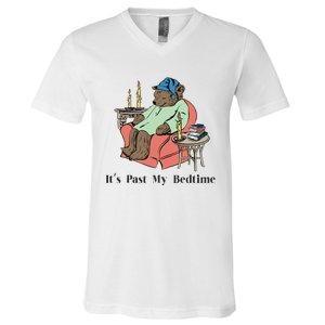 ItS Past My Bedtime Bear Taking A Nap Next To Books V-Neck T-Shirt