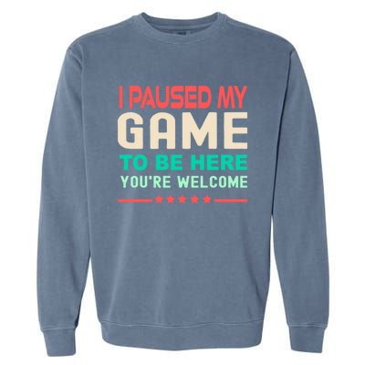 I Paused My Game To Be Here YouRe Welcome Retro Gamer Great Gift Garment-Dyed Sweatshirt