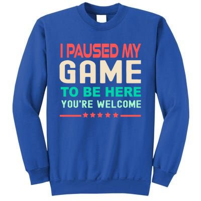 I Paused My Game To Be Here YouRe Welcome Retro Gamer Great Gift Tall Sweatshirt