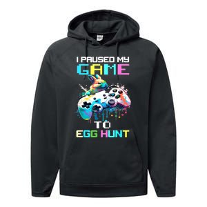 I Paused My Game To Egg Hunt Easter Funny Gamer Performance Fleece Hoodie