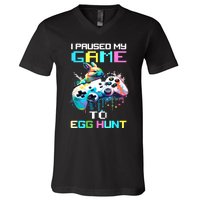 I Paused My Game To Egg Hunt Easter Funny Gamer V-Neck T-Shirt