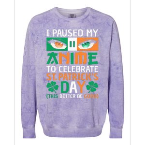 I Paused My Anime To Celebrate St Patricks Day Funny Anime Colorblast Crewneck Sweatshirt