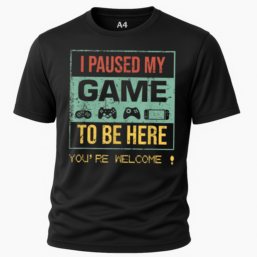 I Paused My Game To Be Here Gamer Gaming Retro Vintage Gift Cooling Performance Crew T-Shirt