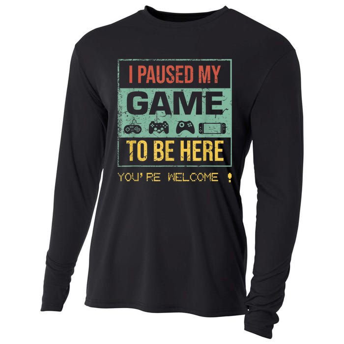 I Paused My Game To Be Here Gamer Gaming Retro Vintage Gift Cooling Performance Long Sleeve Crew